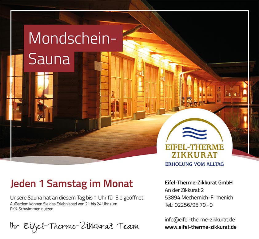 Mondschein-Sauna jeden 1 Samstag im Monat • Eifel-Therme-Zikkurat